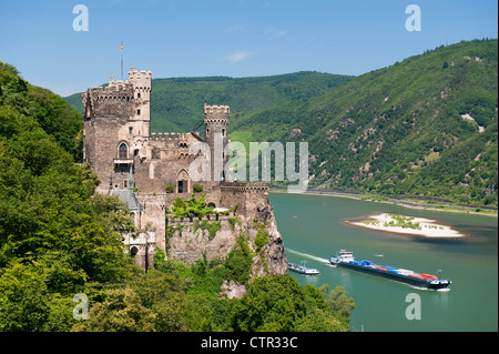 Burg Rheinstein castle above river Rhine in Germany Stock Photo