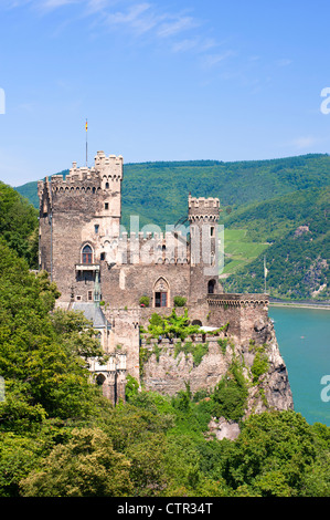 Burg Rheinstein castle above river Rhine in Germany Stock Photo