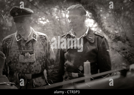 B/W image of two Waffen-SS NCO's Stock Photo