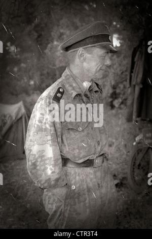 B/W Image of a Waffen-SS NCO distinct in his Camo uniform Stock Photo