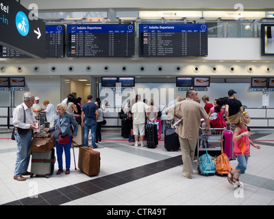 Passengers in Budapest Ferenc Liszt international airport terminal 2b interior, Hungary, Eastern Europe Stock Photo