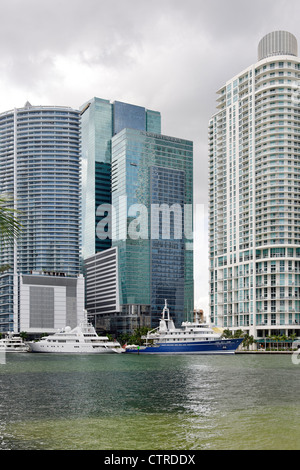 Yachts in the EPIC Marina, Miami Riverwalk, Downtown Miami, Florida, USA Stock Photo