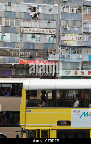 Dense urban living and transport in Yau Ma Tei, Kowloon, Hong Kong Stock Photo