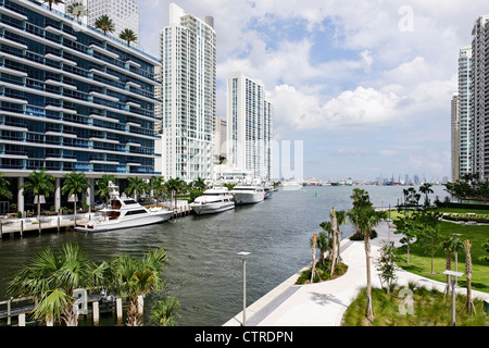 Yachts in the EPIC Marina, Miami Riverwalk, Downtown Miami, Florida, USA Stock Photo