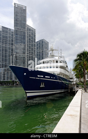 Yacht in the EPIC Marina, Miami Riverwalk, Downtown Miami, Florida, USA Stock Photo