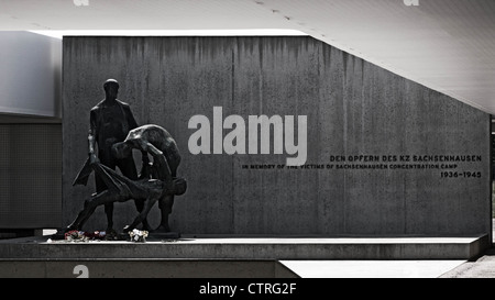 Sachsenhausen Concentration Camp Memorial Museum - Statue / Sculpture at the Crematorium Station 'Z' - Monochrome Stock Photo