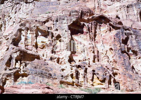 texture of eroded sandstone mountain wall in Siq, Petra Stock Photo
