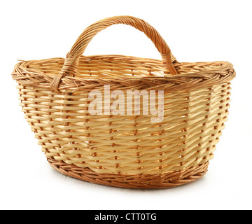 Empty wicker basket isolated on white Stock Photo