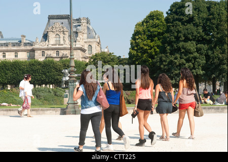 Paris, France - Group of female teens walking outside Stock Photo