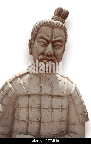 Terracotta warrior soldier from the terracotta warriors army of Emperor Qin Shi Huang, on white background with drop shadow Stock Photo