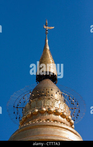 Myanmar, Burma. The Hti, a Tiered Umbrella, Tops the Shwezigon (Shwezegon) Pagoda, in Nyaung Oo, near Bagan. Stock Photo