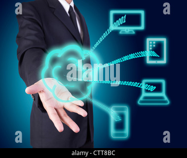 cloud computing on a businessman hand Stock Photo