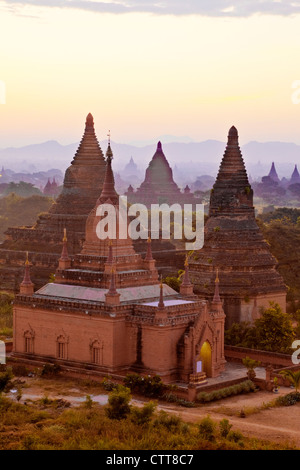 Myanmar, Burma, Bagan. Temples in Early-Morning Sunlight. Stock Photo