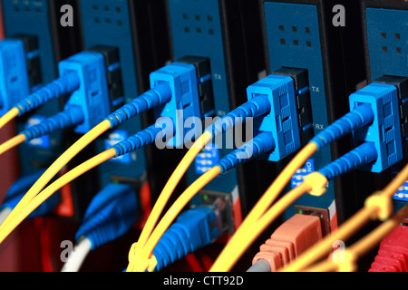 fiber optic cable plug with converter Stock Photo