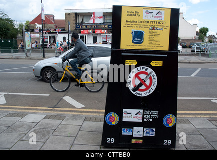 Get a Life, Bin a knife container outside central park high st south east ham London Stock Photo