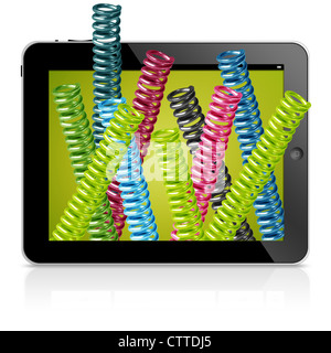 Tablet computer with 3d compression game isolated on black background Stock Photo