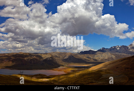 View from Mt. Chacaltaya altiplano in distance, Calahuyo near La Paz, Bolivia, Andes, South America, Stock Photo