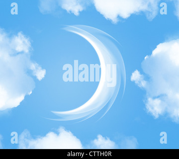 A fantasy cloudscape a crescent moon between clouds. Stock Photo
