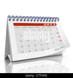 Month of May 2013 desktop Organizer on a white background with a page curl on the top page Stock Photo