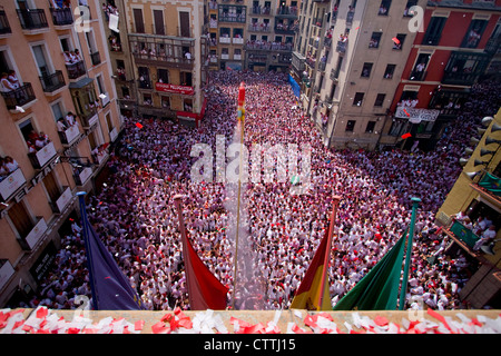 'Chupinazo', the opening ceremony of the San Fermin Festival. 7 July. Pamplona. Navarre, Spain Stock Photo