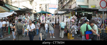 Busy street market in the Sham Shui Po district of Hong Kong Kowloon Stock Photo