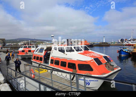 Landing craft arriving in harbour from Caribbean Princess cruise ship visiting Kirkwall, Orkney Mainland, Scotland, UK, Britain Stock Photo