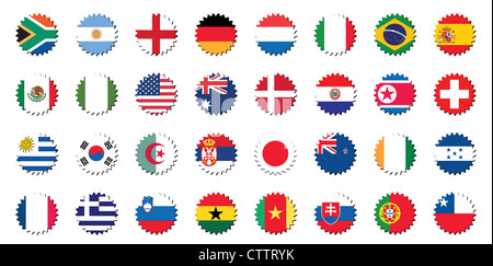 countries badges in sticker form, 32 countries. Stock Photo