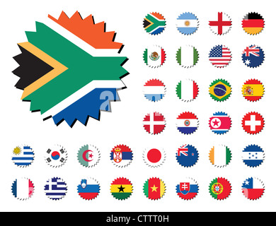 countries badges in sticker form, 32 countries. Stock Photo