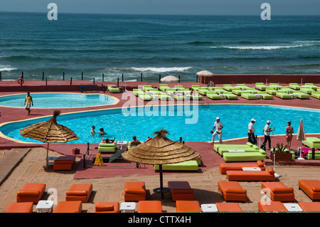 seaside beach club in the Atlantic Ocean suburb of Ain Diab in Casablanca, Morocco Stock Photo