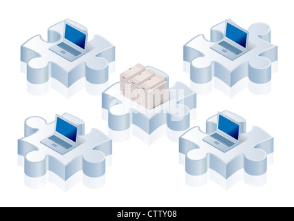 Isolated network set on puzzle isolated on a background Stock Photo