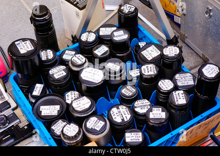 collectible old lens for sale in El Rastro flea market in Madrid, Spain Stock Photo