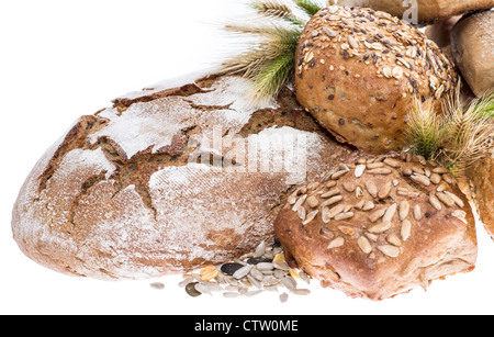 Heap of bread isolated on white background Stock Photo