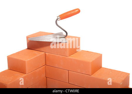 fragment of the wall from bricks, isolated on white Stock Photo