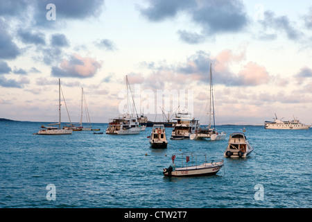Boats outside of Puerto Ayora, Santa Cruz Island, Galapagos, Ecuador Stock Photo