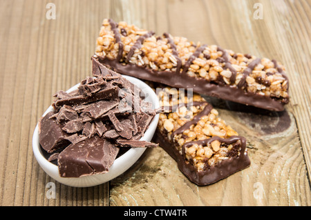 Grain Cereal Bar With Chocolate On White Background. Healthy Snack 