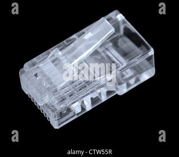 Transparent network plug isolated on black background Stock Photo