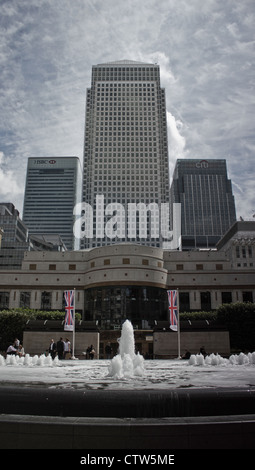 The Iconic skyline of London, from the 1980's to present, London's main financial centre in The Docklands Stock Photo