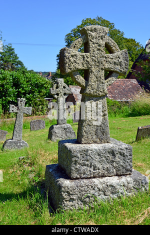 Ancient cross in graveyard at St Andrew's Church, Fontmell Magna, Dorset, England, United Kingdom Stock Photo