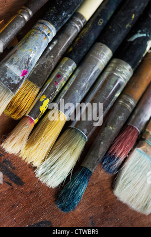 Well used Artists paint brushes Stock Photo