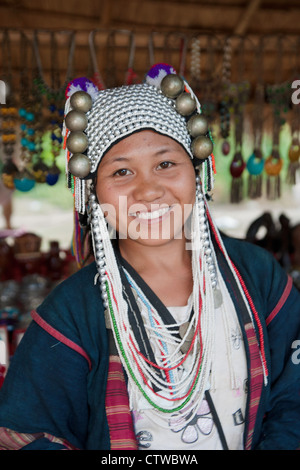 young akha woman in traditional clothing in northern thailand Stock Photo