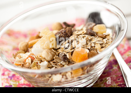 Close-up of healthy muesli with dried fruit for breakfast Stock Photo