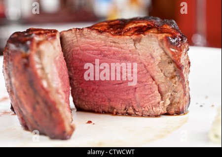 Filet mignon, char-grilled to medium rare Stock Photo