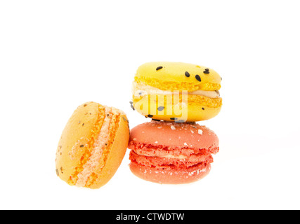 Three fresh macaroons - studio shot with a white background Stock Photo
