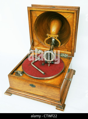 Pathe Saphone Gramophone Elf phonograph Vintage Antique 1910 is a French gramophone using a saphire stylus. From the archives of Press Portrait Service (formerly Press Portrait Bureau) Stock Photo