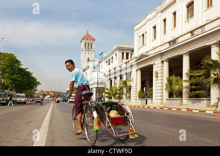 Bicycle taxi, Yangon, Myanmar Stock Photo