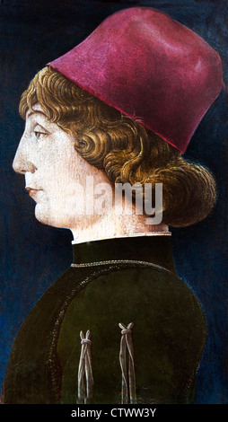 Portrait of a young man 1470 Cosmê Tura,  Il Cosmè, Cosimo Tura,  Italian early-Renaissance painter,  1430 - 1495, Ferrara, Italy Stock Photo