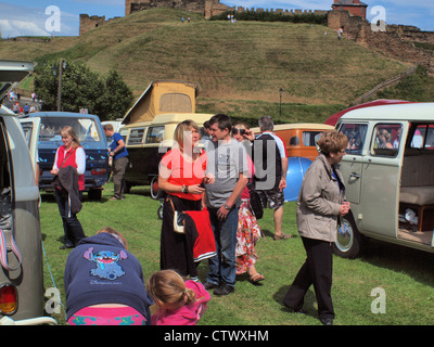 Crowds of people gathering at a vintage Volkswagen classic car and van festival in northern England. Stock Photo