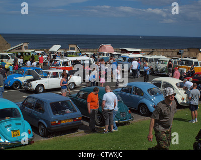 Crowds of people gathering at a vintage Volkswagen classic Car and van festival in Northern England. Stock Photo