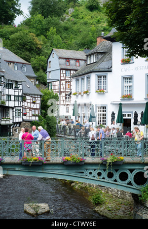 View of old half-timbered houses in historic village of Monschau in Eifel Region of Germany Stock Photo
