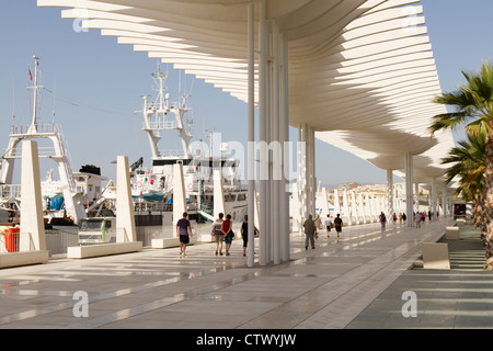 The new covered walkway area along the front of the Port in Malaga Spain Stock Photo